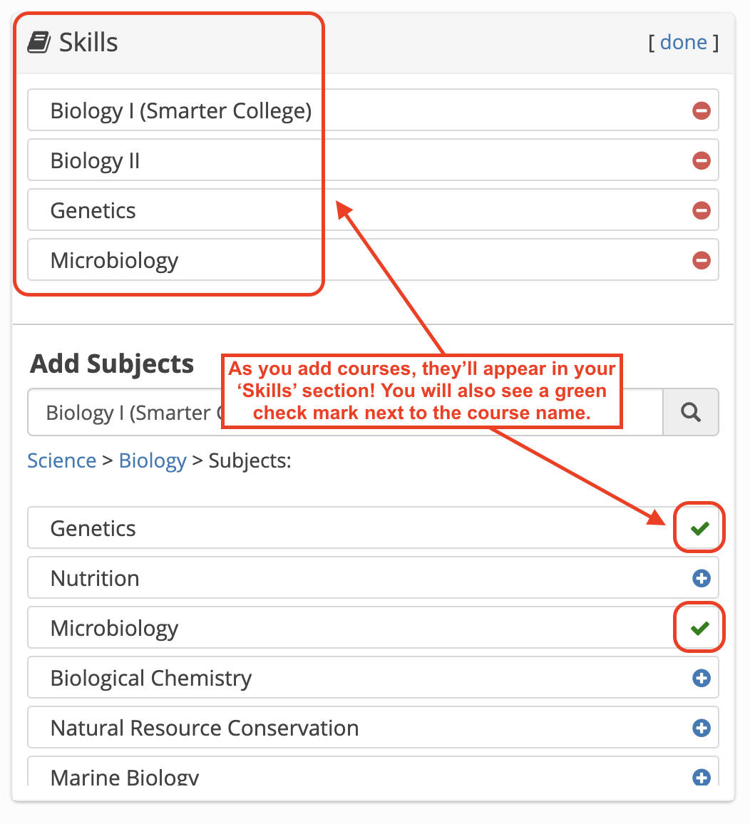 campus tutor - set up tutor profile - see courses added.png