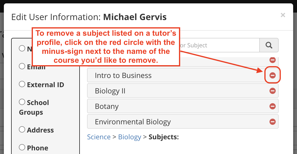 admins - add subjects - remove subject.png